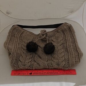 Knit Cable Pom-Pom Shoulder Bag in Taupe